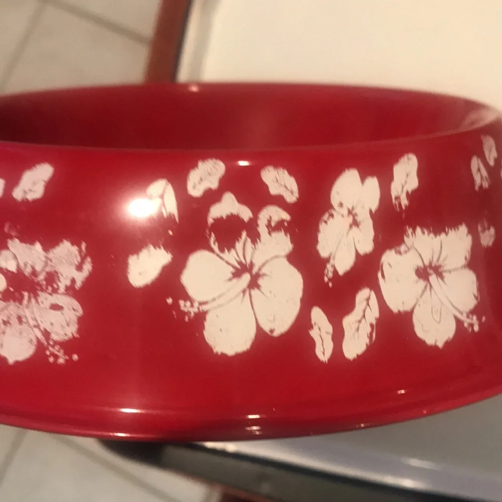 Pet Bowls Red and White Floral 2